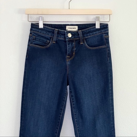 L'Agence Lenna Cropped Baby Flare Mid Rise Denim Dark Wash Jean Size 23 - Picture 4 of 15